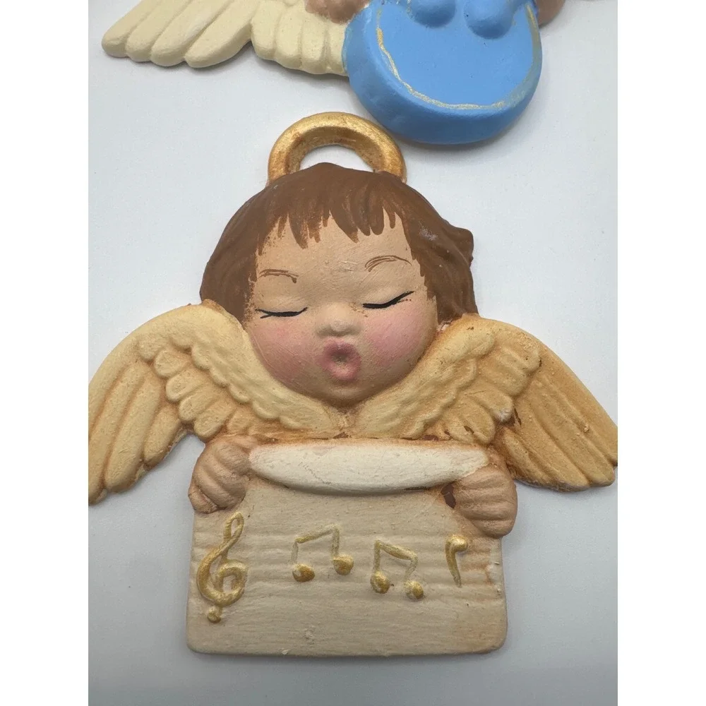 Vintage 1990 Ceramic Musical Angel Wall Plaques Set of 4 Cherubs